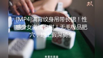 [MP4]满背纹身吊带长裙！性感少女激情自慰！无毛极品肥穴，地上假屌骑坐